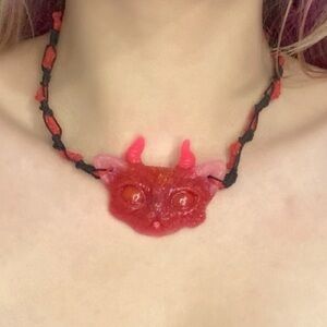 “Baby Baphomet Kitty” Red and Black Devil Pendant Necklace